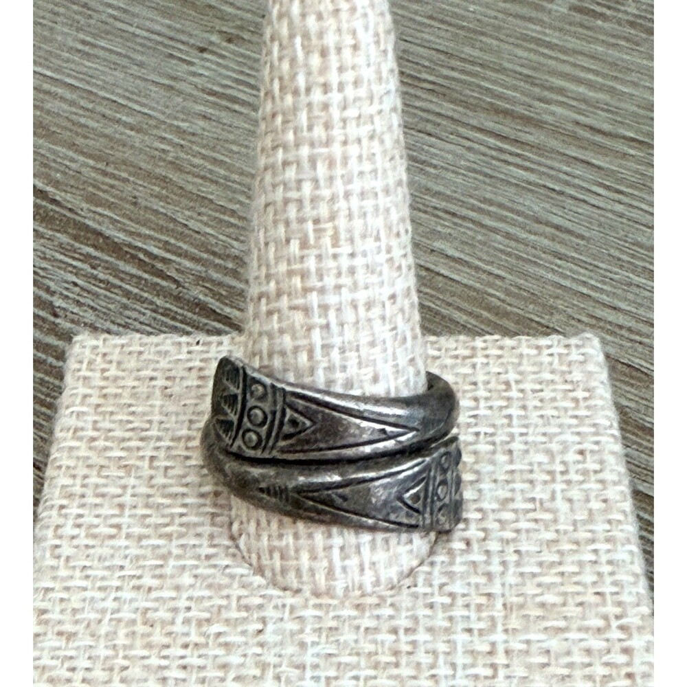 Vintage Heavy Solid Silver Tribal Ethnic Wrap Ring Size 7 Tested High Purity